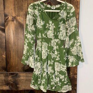 Nordstrom Elegant Green Floral Dress - XS